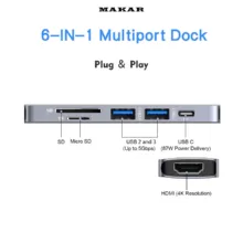 هاب داک استیشن 6 پورت ماکار مدل MK-DOCK-4K HDMI