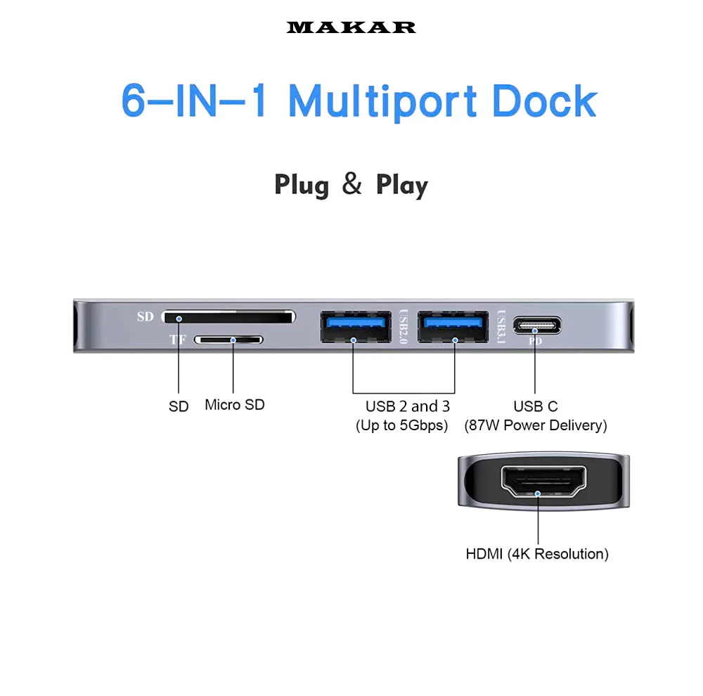 هاب داک استیشن 6 پورت ماکار مدل MK-DOCK-4K HDMI