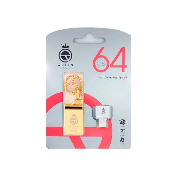 فلش مموری کوئین تک مدل MARVEL C-PLUS ظرفیت 64 گیگابایت با رابط USB 2.0 و USB Type-A، بدنه فلزی مقاوم، سرعت انتقال 30 مگابایت بر ثانیه، سازگار با موبایل، تبلت، کامپیوتر، لپ‌تاپ و تلویزیون