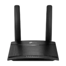 مودم 3G/4G خانگی تی پی-لینک مدل MR100 با قابلیت اتصال سیم‌کارت، پشتیبانی از 32 کاربر همزمان، سرعت دانلود 300 مگابیت و آپلود 150 مگابیت بر ثانیه، فرکانس 2.4 گیگاهرتز، امنیت پیشرفته و کنترل والدین