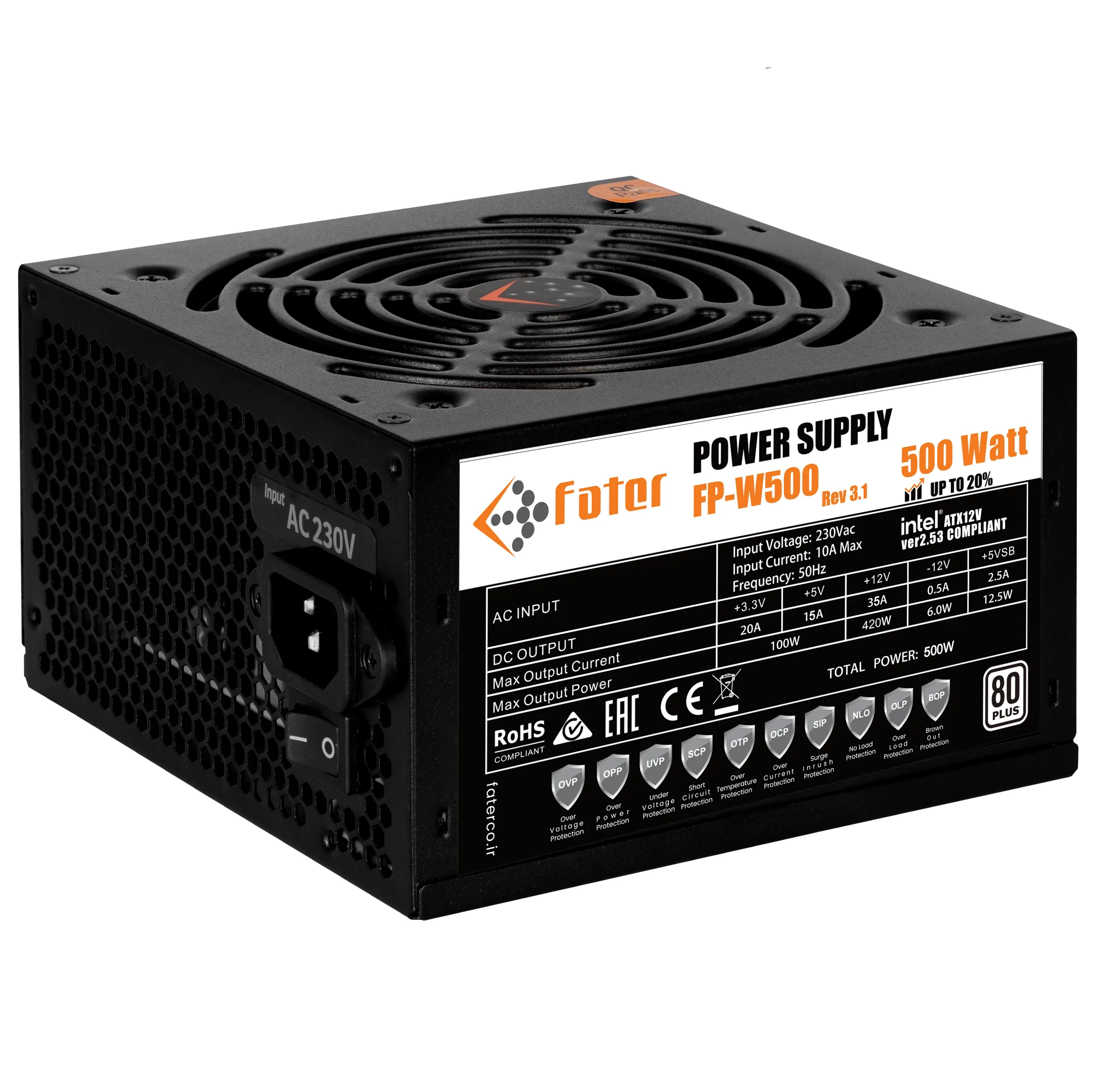 منبع تغذیه کامپیوتر 500 وات فاطر مدل FP-W500 80Plus 500W