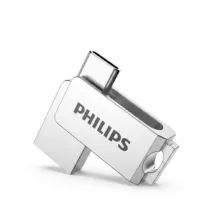 فلش مموری OTG فیلیپس مدل FM30UC ظرفیت 64 گیگابایت با رابط USB 3.2 و Type-C، سرعت خواندن 130 مگابایت بر ثانیه، سرعت نوشتن 80 مگابایت بر ثانیه، سازگار با ویندوز، مک و لینوکس، مقاوم در برابر خش و اثر انگشت