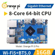 کامپیوتر کوچک اورنج پای مدل پرو با پردازنده Cortex 8core 64-bit processor حافظه بدون حافظه داخلی با ظرفیت بدون حافظه داخلی رم LPDDR5 با ظرفیت 16 گیگابایت پردازنده گرافیکی ARM
