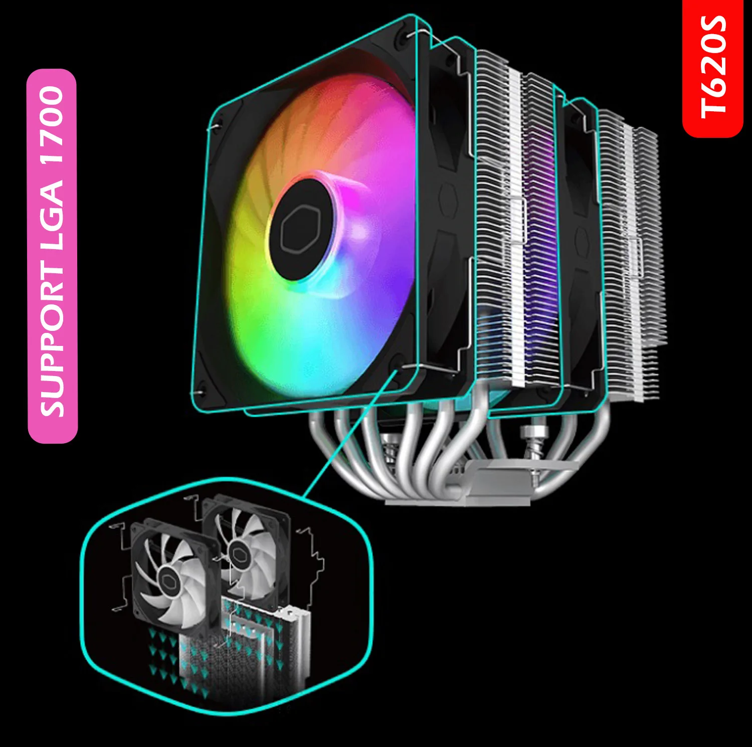 خنک کننده پردازنده کولر مستر مدل T620s ARGB LGA1700