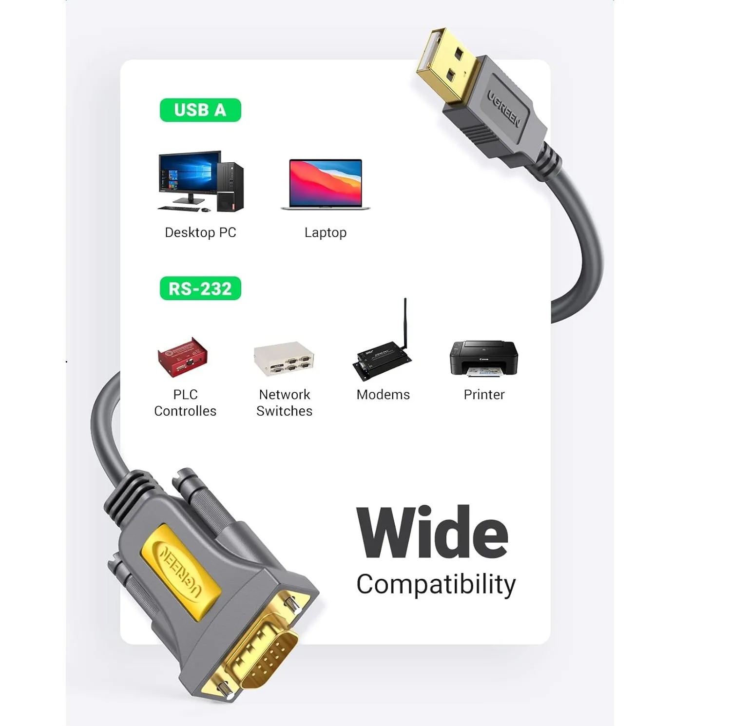 کابل تبدیل USB به DB9-RS232 یوگرین مدل CR107-20218 طول 1 متر