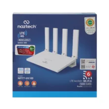 مودم روتر 4G خانگی و اداری نزتک مدل 77UX100 با اتصال سیم کارت، پشتیبانی تا 10 کاربر، آنتن خارجی، رابط RJ-45 LAN و USB Type-C، قابل استفاده با پاوربانک و آداپتور برق
