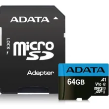 کارت حافظه microSDXC ای دیتا مدل Premier کلاس 10 استاندارد UHS-I V10 A1سرعت 100MBps ظرفیت 64 گیگابایت به همراه آداپتور
