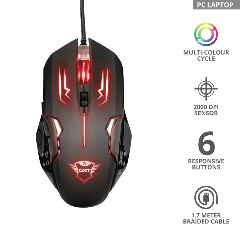 ماوس مخصوص بازی تراست مدل GXT 108 Rava illuminated