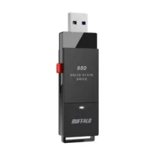 حافظه SSD قابل حمل بوفالو مدل PUT2.0U3B US Portable ظرفیت 2 ترابایت با سرعت خواندن تا 600 مگابایت بر ثانیه، رابط USB کشویی و مبدل USB-C