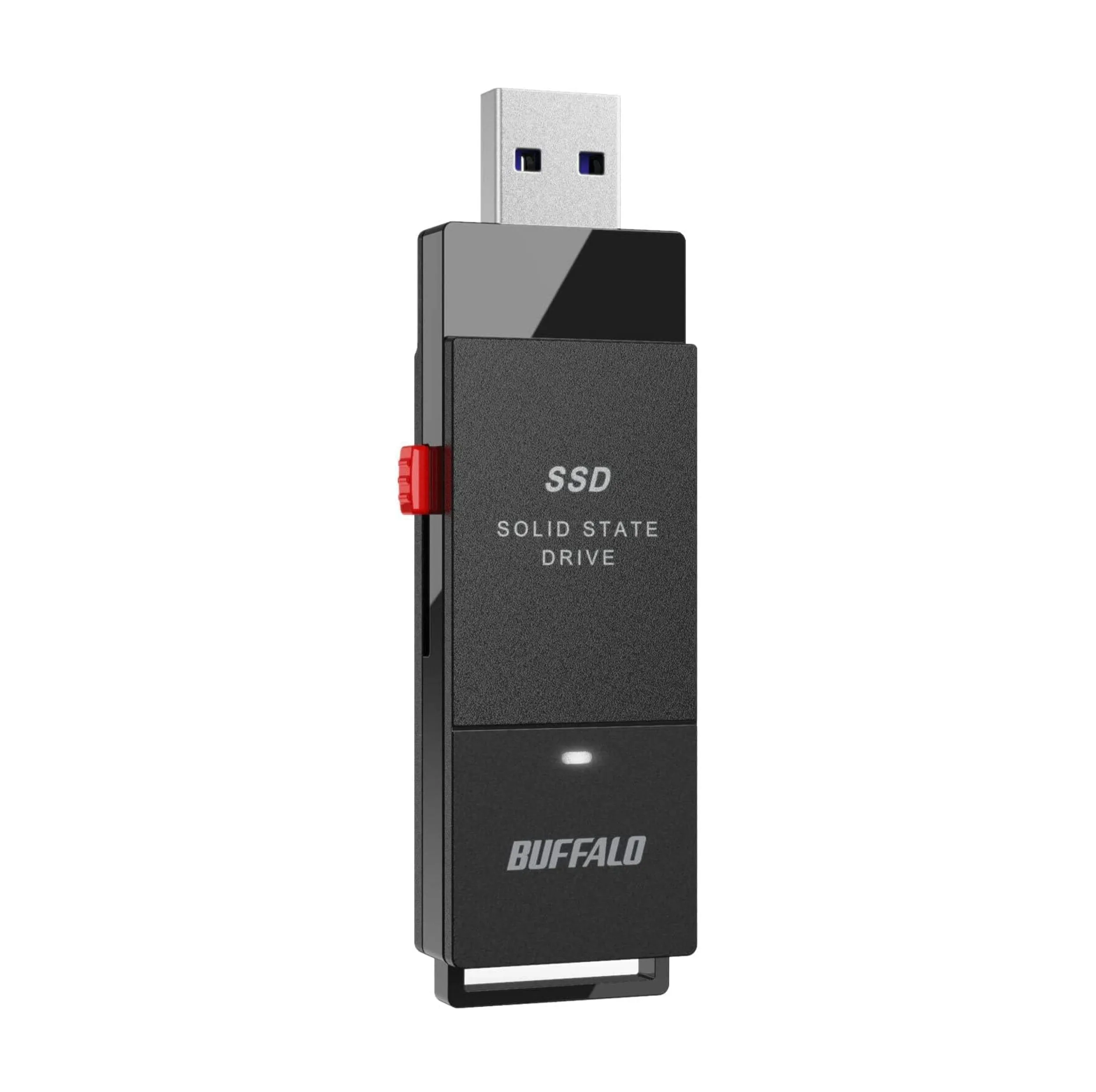 حافظه SSD قابل حمل بوفالو مدل PUT2.0U3B US Portable ظرفیت 2 ترابایت با سرعت خواندن تا 600 مگابایت بر ثانیه، رابط USB کشویی و مبدل USB-C