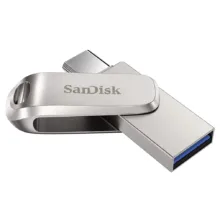 فلش مموری سن دیسک مدل Ultra Dual Drive Luxe ظرفیت 64 گیگابایت با دو رابط USB تایپ سی و USB 3.2 Gen1، بدنه فلزی چرخشی، سرعت انتقال 150 مگابایت بر ثانیه و سازگار با گوشی، تبلت، کامپیوتر و تلویزیون