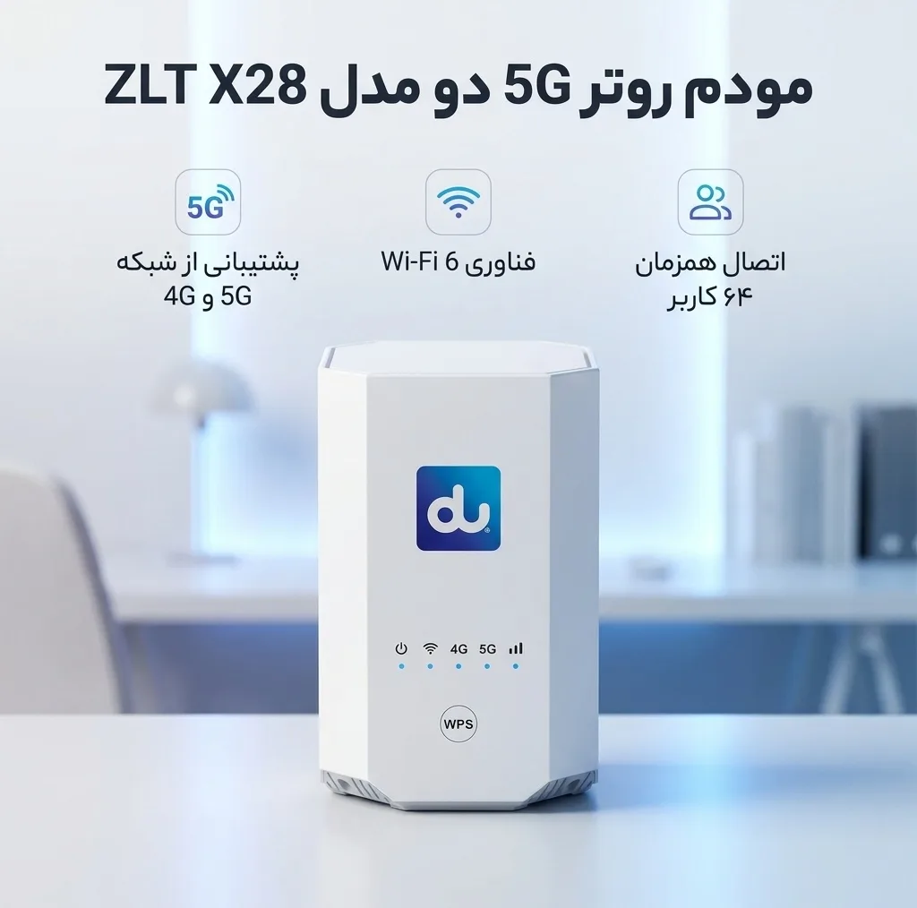 مودم روتر 5G دو مدل ZLT X28 با چیپست مدیاتک T750، پشتیبانی از همه سیمکارتهای 3G/4G/4.5G/5G، وایفای 6، قابلیت تجمیع باند، 64 کاربر همزمان، پنل سوپر ادمین دائمی