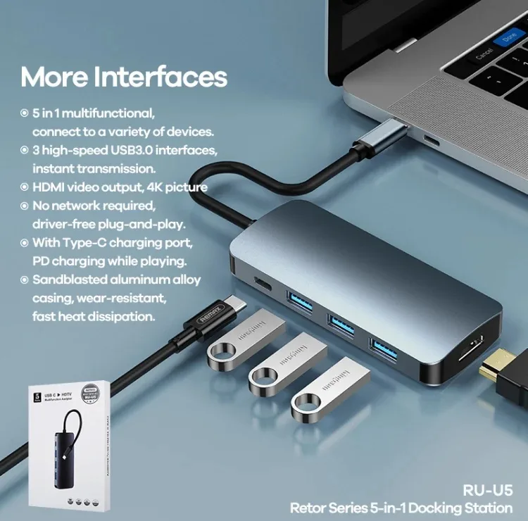 هاب 5 پورت USB-C ریمکس مدل RU-U5