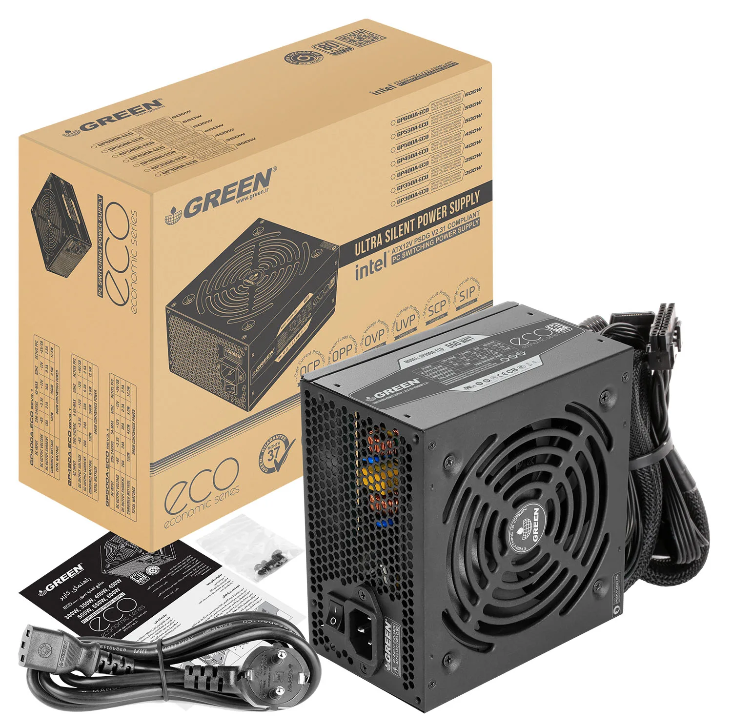 منبع تغذیه کامپیوتر گرین مدل GP550A-ECO Rev3.1