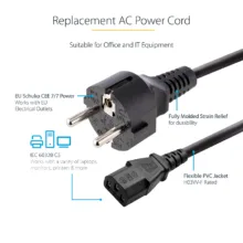 کابل برق سه پین منبع تغذیه کامپیوتر مدل IEC C13 طول 1.8 متر