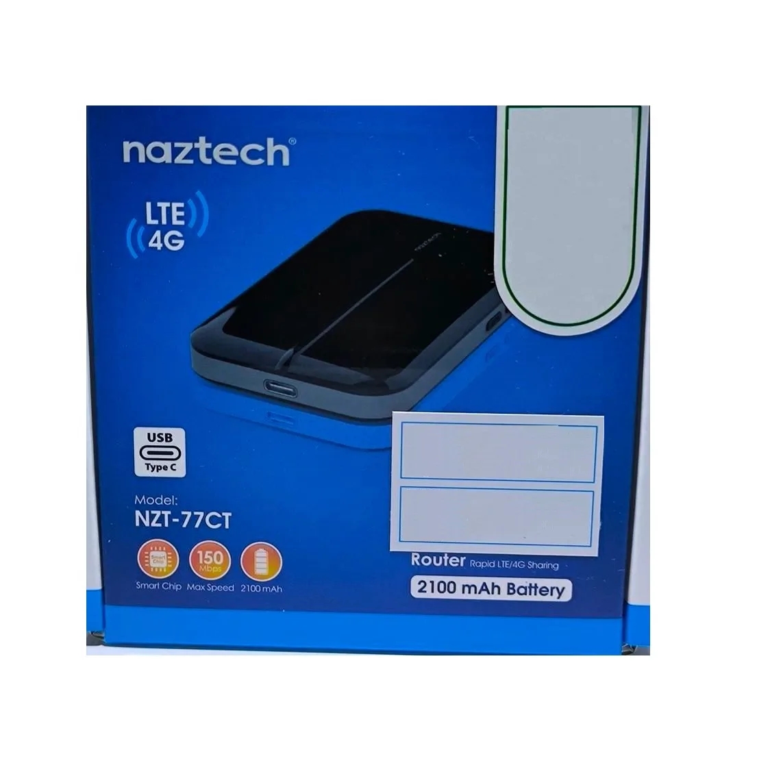 مودم 4G LTE قابل حمل نزتک مدل NZT-77CT با باتری 2100 میلی‌آمپر، پشتیبانی از 10 کاربر همزمان، آنتن داخلی، پورت USB Type-C و شیار سیم کارت میکرو