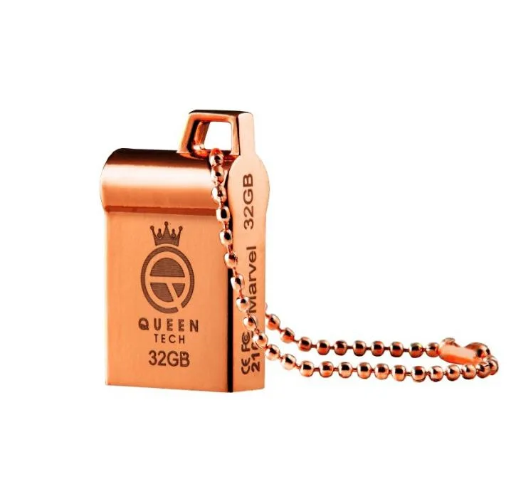 فلش مموری کوئین تک مدل MARVEL ظرفیت 32 گیگابایت رابط USB 2.0، بدنه فلزی مقاوم، طراحی فشرده با بند آویز، ضد آب و ضد شوک، سرعت انتقال 30 مگابایت بر ثانیه، سازگار با کامپیوتر، لپ‌تاپ، موبایل و تبلت
