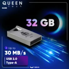فلش مموری 32 گیگابایت کوئین تک مدل GLINK با رابط USB 2.0، طراحی بند انگشتی فلزی، سازگار با گوشی، تبلت، کامپیوتر و تلویزیون، سرعت انتقال 30 مگابایت بر ثانیه