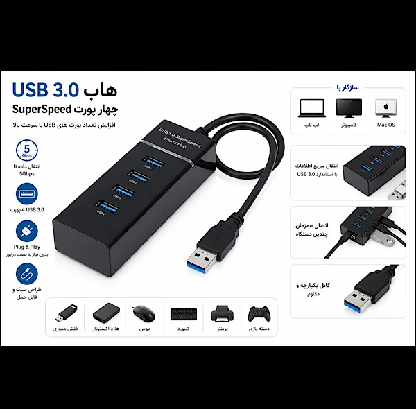 هاب 4 پورت USB 3.0 هارمن مدل SuperSpeed