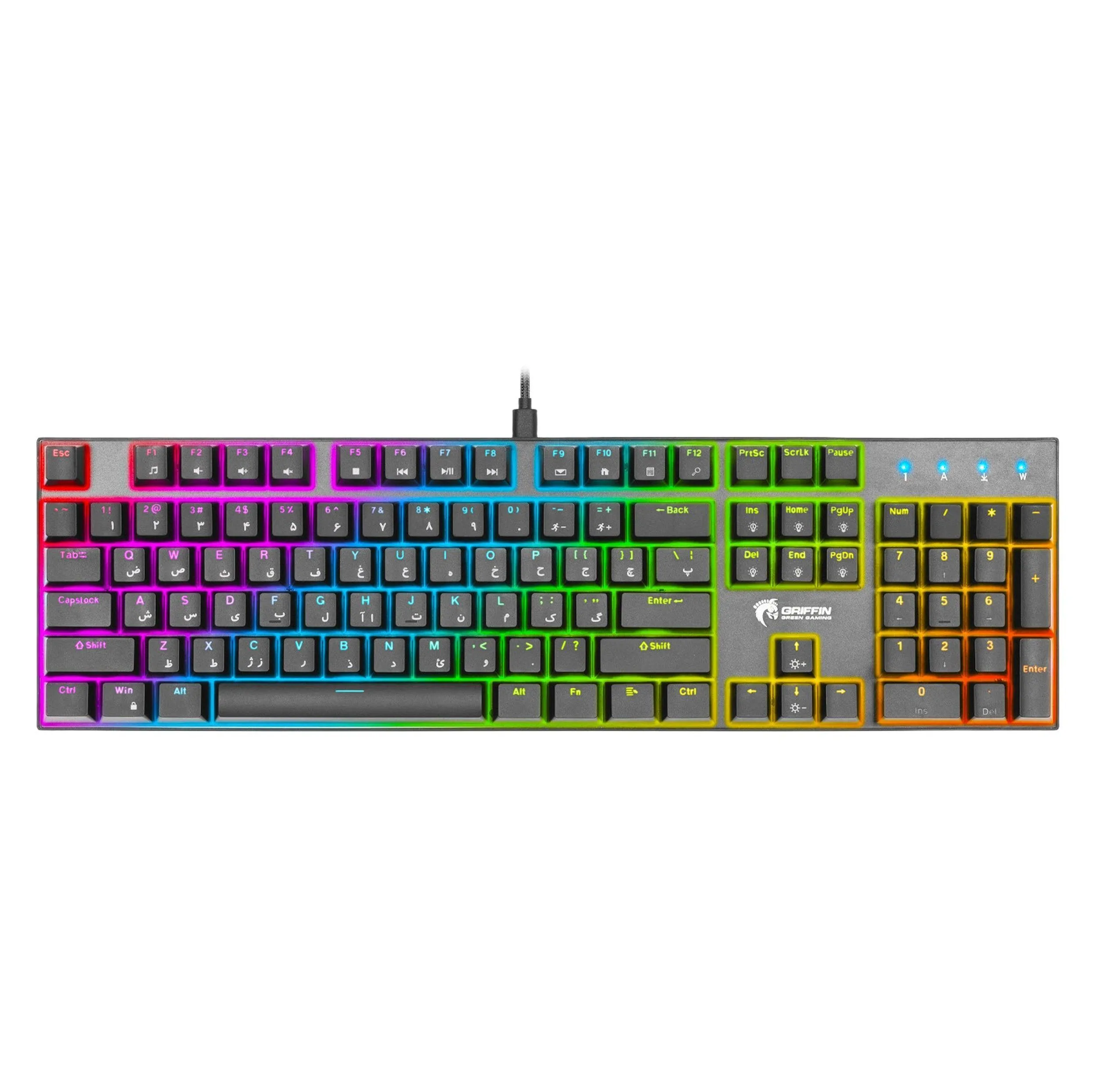 کیبورد گیمینگ گرین مدل GK802-RGB، مکانیکال سوییچ آبی، Full-Size، نورپردازی RGB