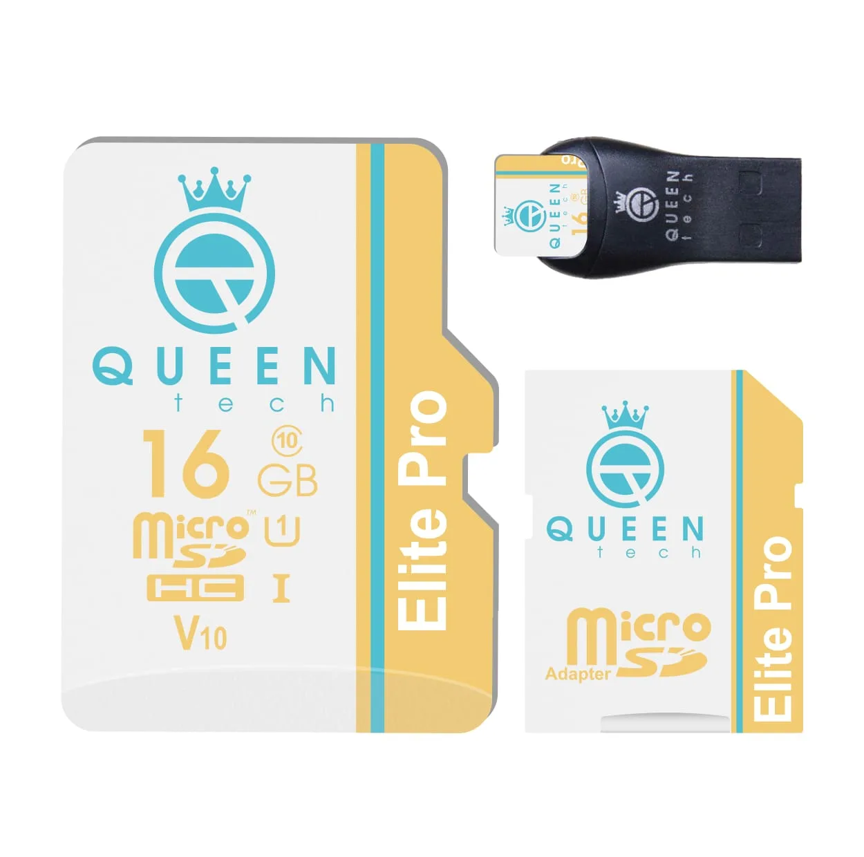 کارت حافظه Micro SDHC کوئین تک مدل Eite pro V10-566X PLUS کلاس 10 استاندارد UHS-l U1 سرعت 85mbps ظرفیت 16 گیگابایت به همراه آداپتور SD و کارت خوان USB